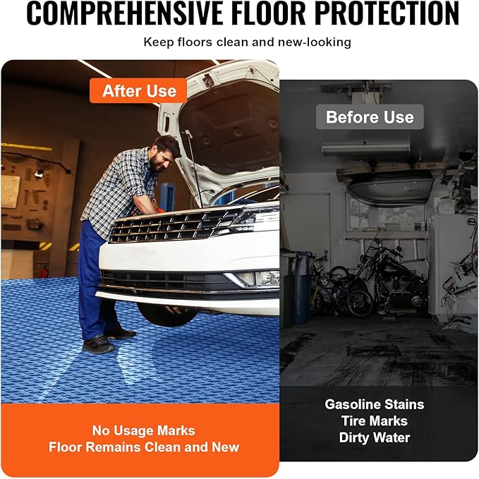 VEVOR Garage Floor Tiles 12 x 12 x 0.53 inch, Interlocking Design Ease of Installation Double-Sided Texture Non-Slip Sturdiness, for Garages, Basements, Repair Shops, Blue, 50 Pack