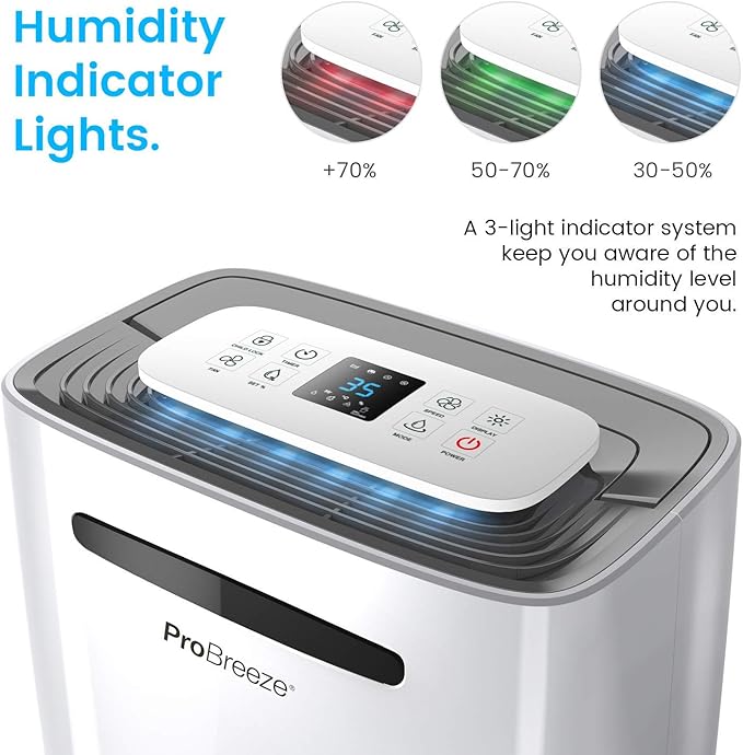 Pro Breeze 50 Pint Dehumidifier - 3,500 4,000 Sq Ft Dehumidifiers for Home Large Room Basements with Humidity Sensor, Auto Shut Off, Continuous Drainage Hose, Removes Moisture, Ideal for Basement
