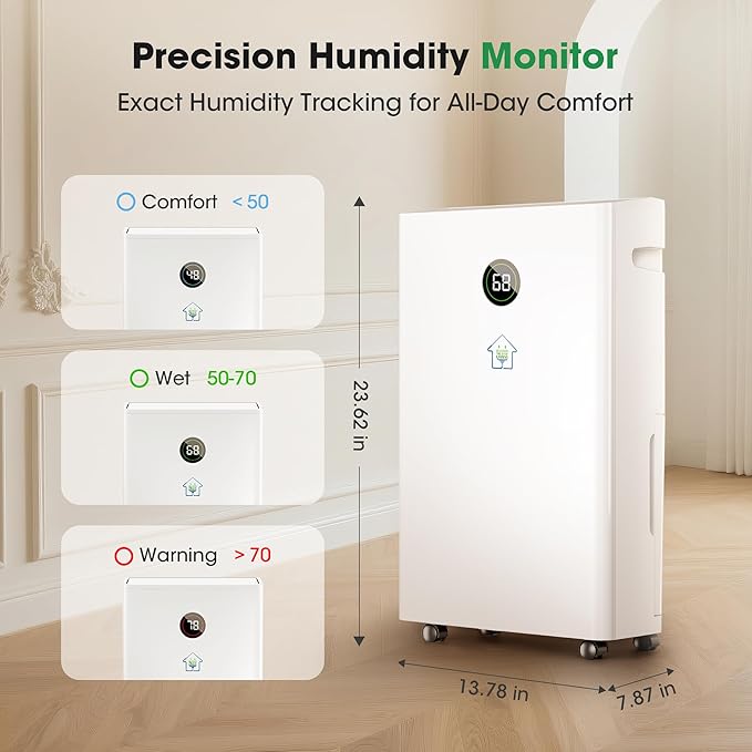 6,500 Sq.Ft Dehumidifier for Basement with Drain Hose, 186 OZ Water Tank, 60 Pint Dehumidifiers for Large Home with Three Operation Modes, Intelligent Humidity Control, 24HR Timer for Bathroom
