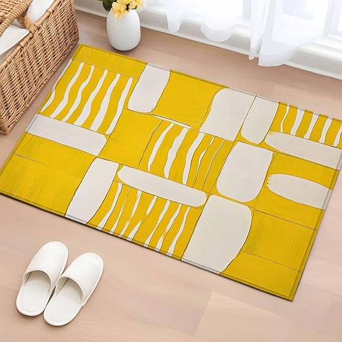 Impressionist Style Entryway Rug 2'x3', Yellow Abstract Blurred Color Small Area Rug Non-Slip Front Door Mat Washable Floor Carpet for Indoor Entrance Kitchen Bathroom