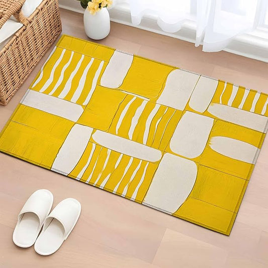 Impressionist Style Entryway Rug 2'x3', Yellow Abstract Blurred Color Small Area Rug Non-Slip Front Door Mat Washable Floor Carpet for Indoor Entrance Kitchen Bathroom