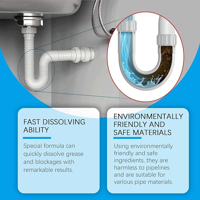 Strong Drain Effervescent Tablet for Kitchen & Bathroom Pipes - Quick-Dissolving Drain Clog Remover, Sink and Drains Cleaner, Deodorizer Remove Odor, For Kitchen, Bathroom Care (12PCS)