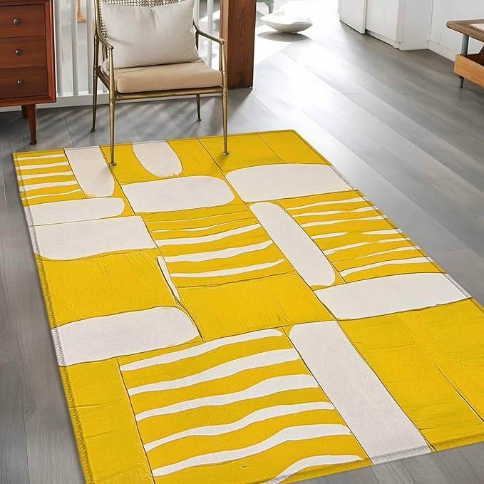 Impressionist Style 4'x6' Area Rugs, Yellow Abstract Blurred Color Washable Area Rugs Non-Slip Indoor Floor Mats Carpet for Living Room Bedroom Dining Room