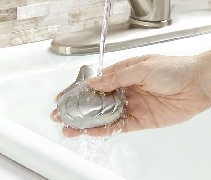 Amco Rub Away Bar, Stainless Steel Odor Absorber, Garlic Shaped - Dishwasher Safe Kitchen & Outdoor Essential for Garlic, Onion, Fishing, Hiking Odors - Natural Odor Remover