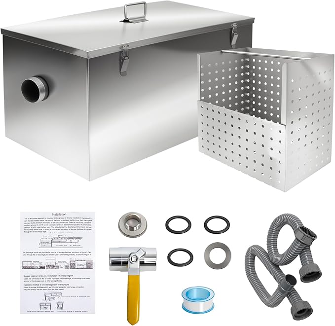 25lbs Commercial Grease Trap for Home Restaurants Under Sink, Stainless Steel Interceptor