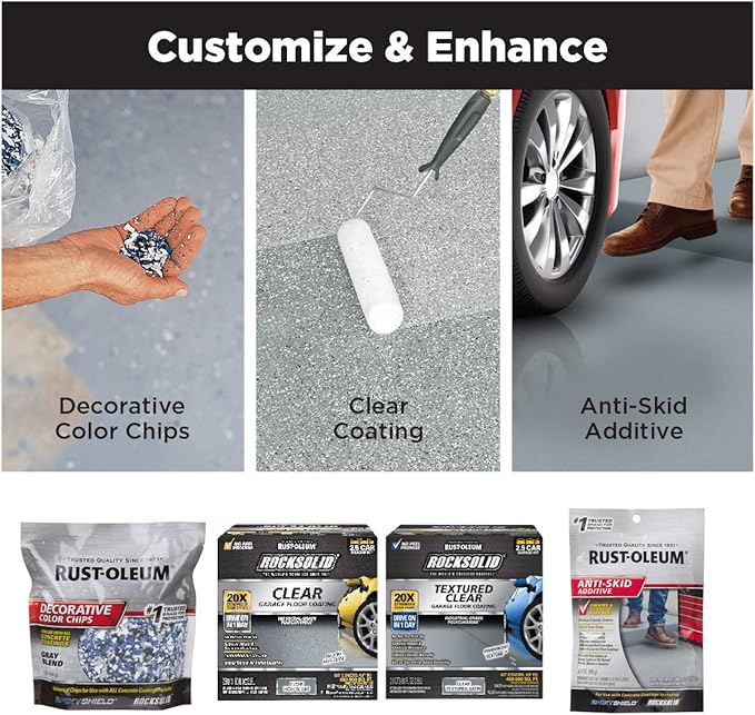 Rust-Oleum 318697 RockSolid Polycuramine Garage Floor Coating, 2.5 Car Kit, High Gloss Black