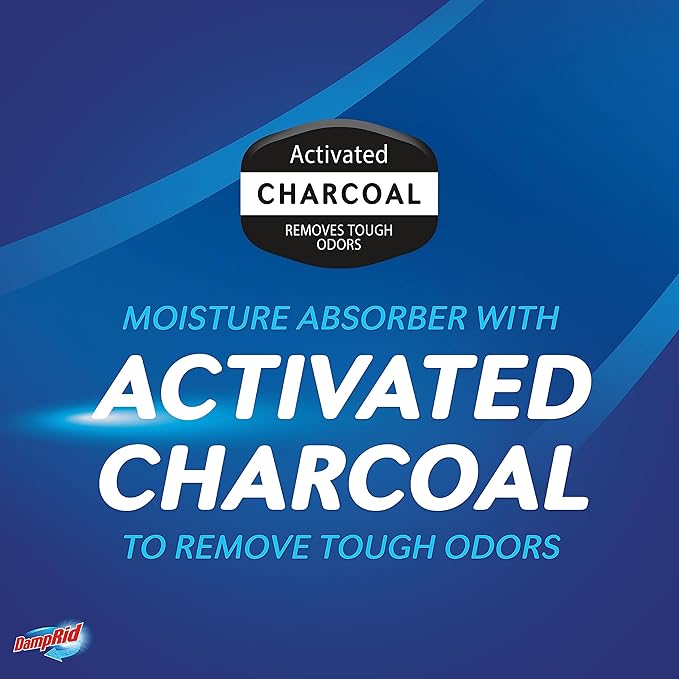 DampRid Fragrance Free Disposable Moisture Absorber with Activated Charcoal, 18 oz., 3 Pack, Moisture Absorber & Odor Remover, Lasts Up To 60 Days, No Electricity Required