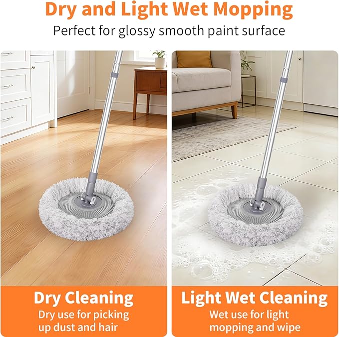 Wall Mop for Painted Walls, Wall Cleaner Mop with 104''/ 62" Long Handle, Dry Mop for Wall Floor Ceiling Cleaning, 2 Reusable Pads (Grey)