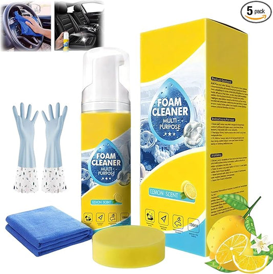 Powerful & Multipurpose Car Interior Foam Cleaner, All-Purpose Rinse-Free Foam Cleaner Spray, Multifunctional Car Interior Cleaner, Foam Cleaner All Purpose for Car, Kitchen, Bathroom (1Set)