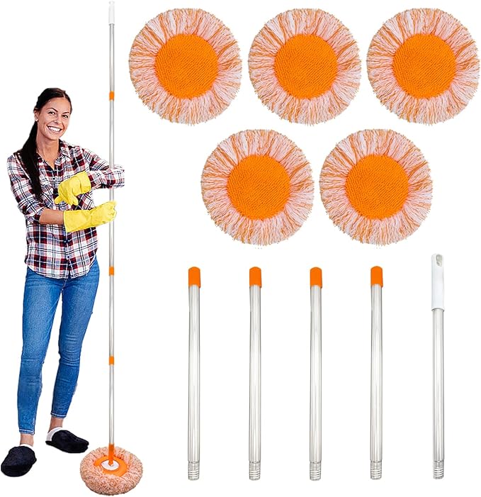 360 Rotatable Adjustable Wall Mop with 5 Mop Heads, 78 Inch Wall Cleaner for Floor, Ceiling & Baseboard