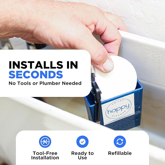 Happy Toilet Cleaner - 2 Automatic Toilet Bowl Cleaner Toilet Tablet Holder & 12-Pack Ultra-Strength Cleaner Tablets - Easy to Install Self-Cleaning Toilet System, Deep Clean with Every Flush
