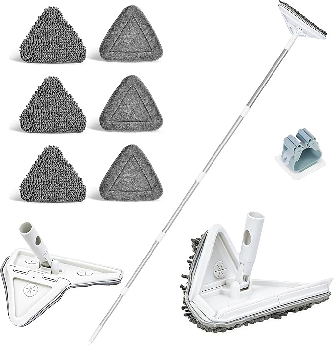 Wall Cleaner Mop with 80" Long Handle.3-in-1 Ceiling Cleaning Tool Duster with 180° Foldable & 360° Rotating Head. Includes 6 Washable Pads for Walls, Baseboards, Windows & Floors. No Ladder Needed.