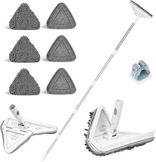 Wall Cleaner Mop with 80" Long Handle.3-in-1 Ceiling Cleaning Tool Duster with 180° Foldable & 360° Rotating Head. Includes 6 Washable Pads for Walls, Baseboards, Windows & Floors. No Ladder Needed.