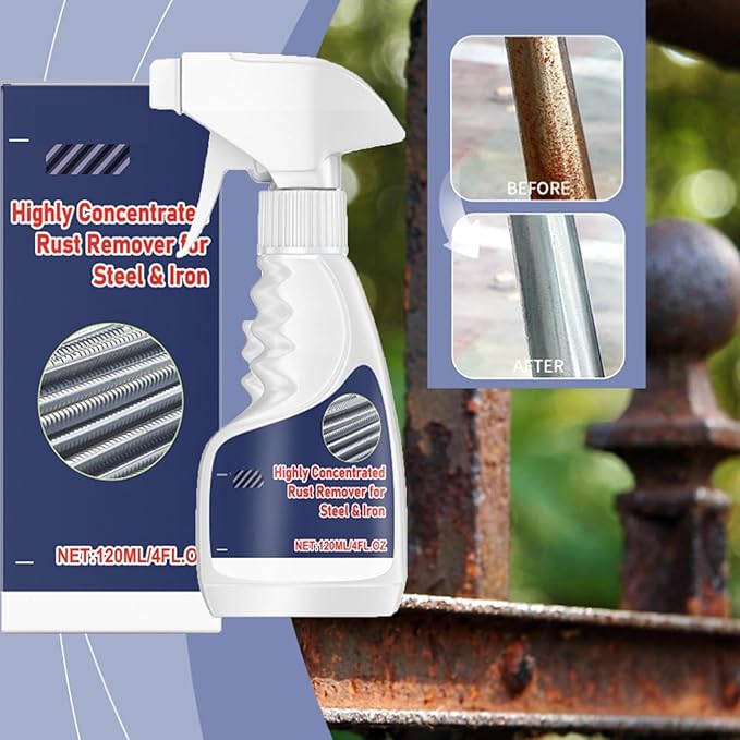 120ml Rust Remover for Metal, Heavy Duty Highly Concentrated Steel Rust Remover, Fast Acting Rust Stain Remover for Tools, Stainless Steel, Automotive Parts & Iron Surfaces (2 Set)