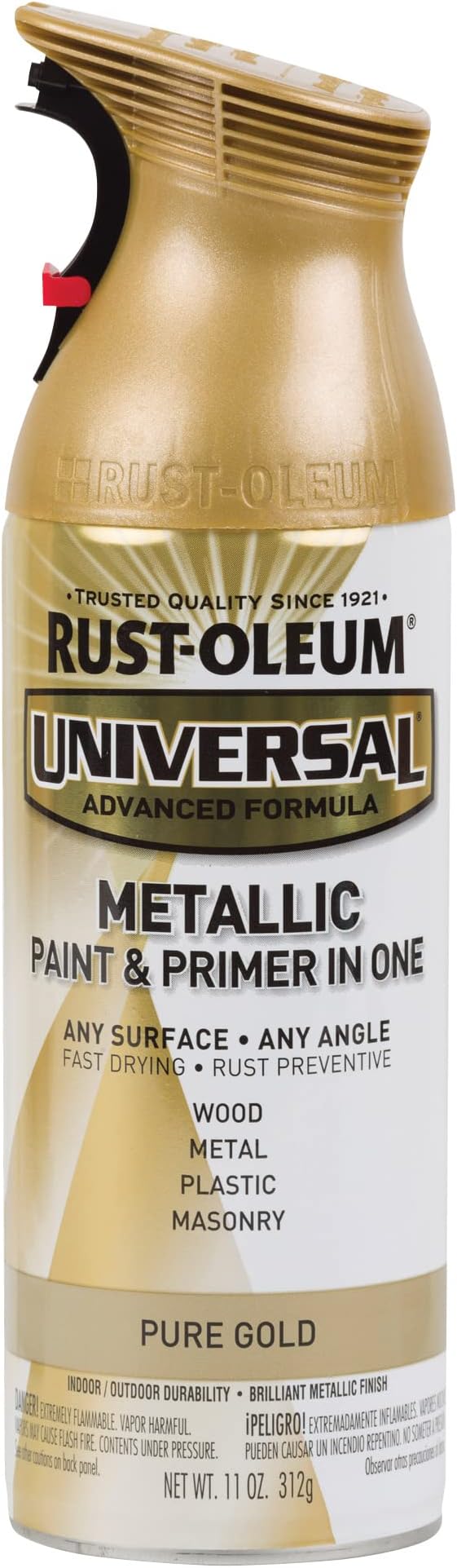 Rust-Oleum 245221-6PK Universal All Surface Metallic Spray Paint, 11 oz, Pure Gold, 6 Pack