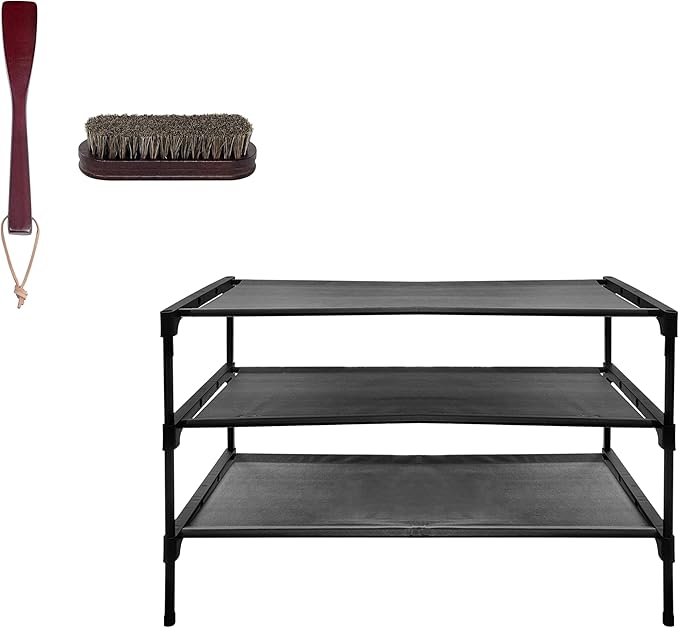 3-Tier Shoe Rack with Shoe Cleaning Brush – Sturdy Entryway Shoe Organizer for 12–15 Pairs, Compact Storage Shelf for Closet, Hallway, Mudroom, Apartment
