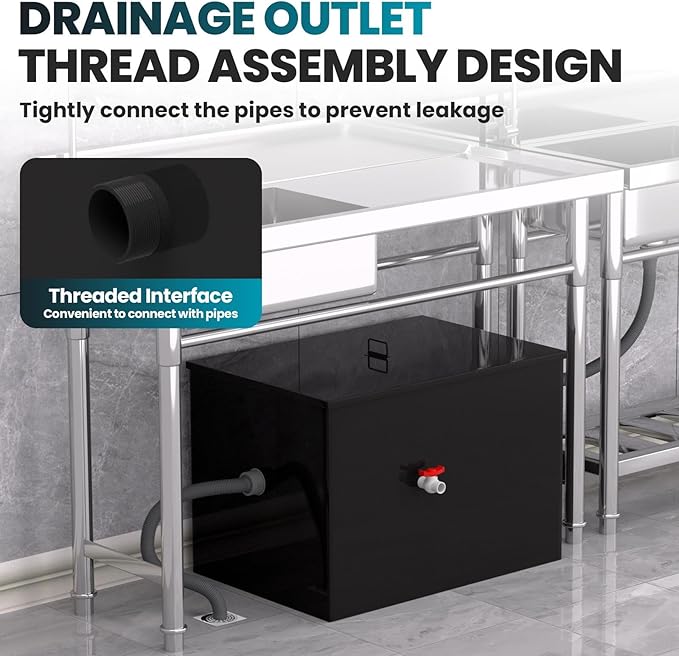 22 GPM Commercial Grease Trap, 60 Lbs Under Sink Grease Trap, Carbon Steel Grease Trap with Side Inlet, Grease Interceptor with Removable Mesh Filter for Oil-Water Separator