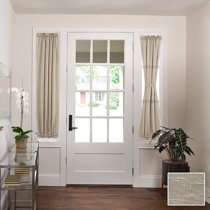 H.VERSAILTEX Sheer Door Curtains Closet Linen Textured Curtains Sheer Doorway Light Filtering Voile French Doors Rod Pocket Curtain Patio Glass Door, 25 x 72 inches Long, Taupe, 1 Panel