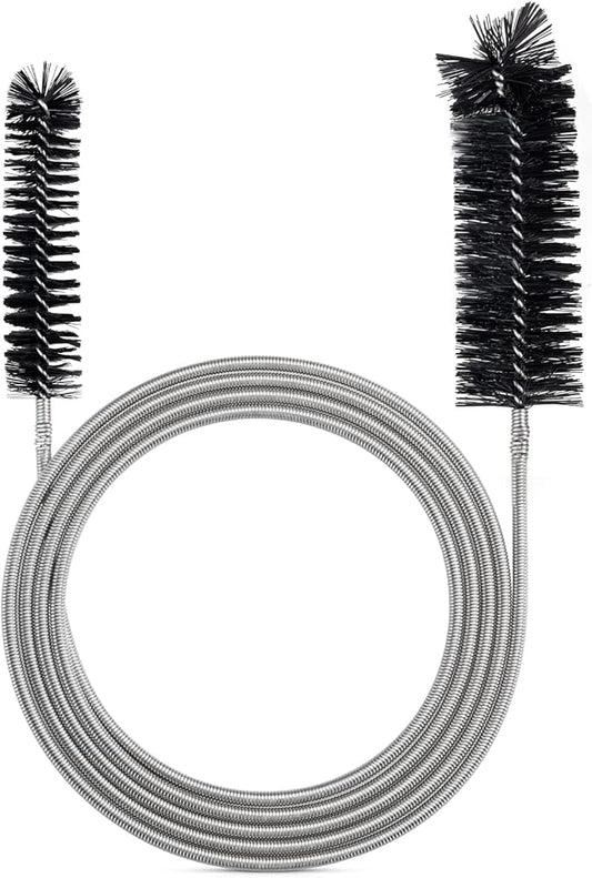 RayTour Extra-Thick Drain Brush with Stronger Spring - 67-Inch Flexible Pipe Cleaning Tool - Dual Bristle Heads - Ideal for Curved Pipes and Slim Holes – Black