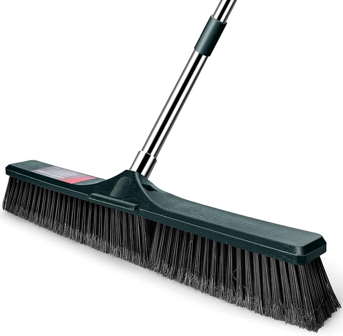 MASTERTOP 24" Push Broom Outdoor, Heavy Duty Garden Brush Broom with 58" Long Handle and Stiff Bristles,Commercial Outdoor Broom for Deck Driveway Garage Yard Patio Warehouse Concrete Floor Cleaning
