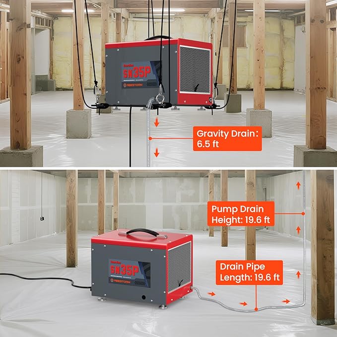 Abestorm 70 Pints Crawl Space Dehumidifiers with Pump, Compact Portable Commercial Dehumidifier Up to 1,000 sq. ft. Auto Defrost, Memory Starting Crawlspace Dehumidifiers