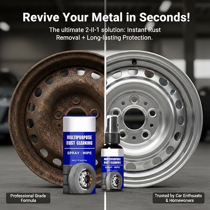 Rust Remover Spray - Professional Instant Metal Derusting & Cleaning Spray, Neutral Formula for Car Wheels, Chrome, Stainless Steel & Household Appliances