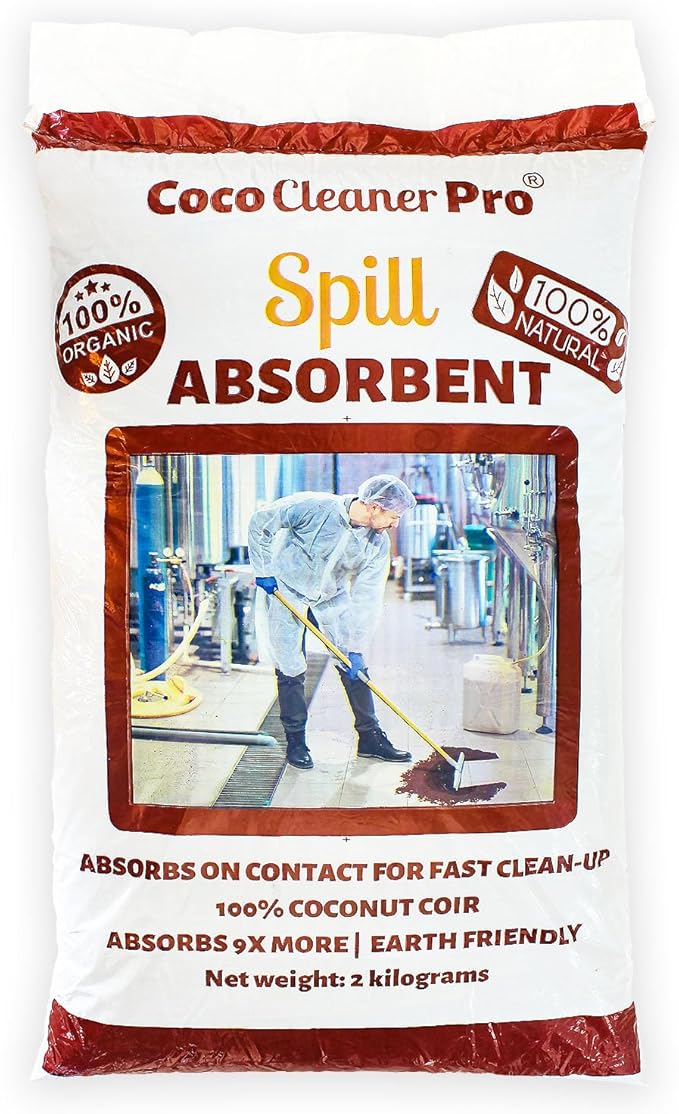CocoCleanerPro UBICON 100% Coconut Coir Spill Absorbent for Oil, Grease, Paint & Pet Messes | Natural, Non-Toxic Sweeping Compound for Garage, Shop, Kitchen | Dust-Free, No Residue Cleanup