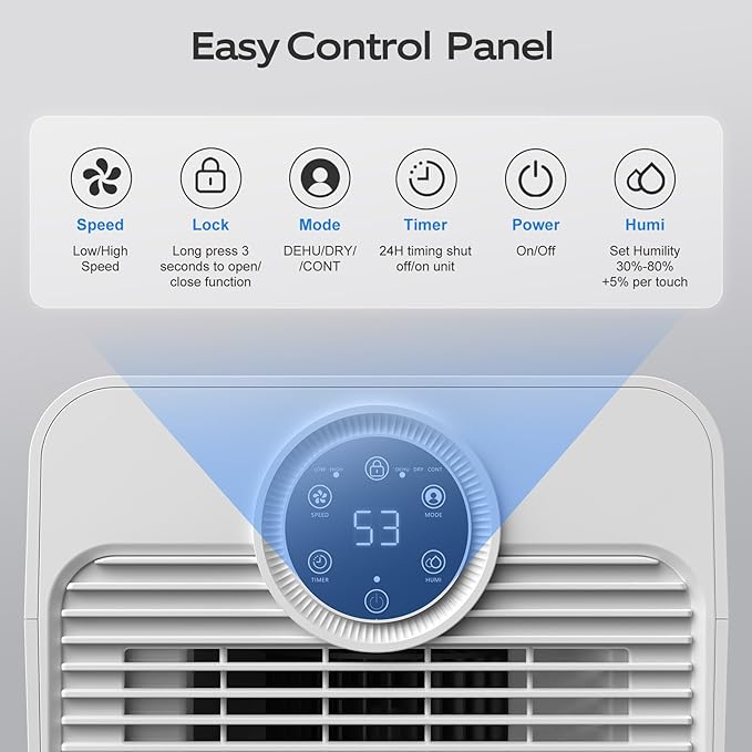 500 Sq.ft Dehumidifiers for Home, Glowells 8 Pints Dehumidifier with Drain Hose, 3 Modes, 24H Timer, Auto Defrost