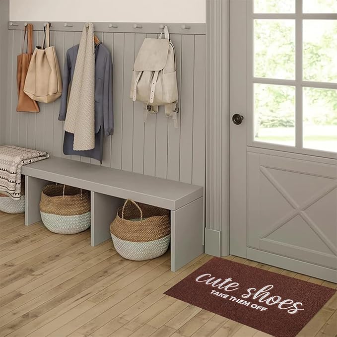 Door Mat Entryway Rubber Backing Front Door Home Door Mats Welcome Cute Shoes Take Them Off Mat for Hallway Home Office Garden 36"x24" Coffe