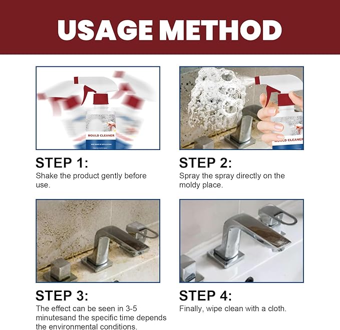 RAINPOT Mould Cleaner Spray Powerful Foam Cleaning Spray | Multi-Surface Fast-Acting Stain Remover for Kitchen, Bathroom, Wall and Tile Cleaning, No Scrubbing Required (2, 2.04oz*2)