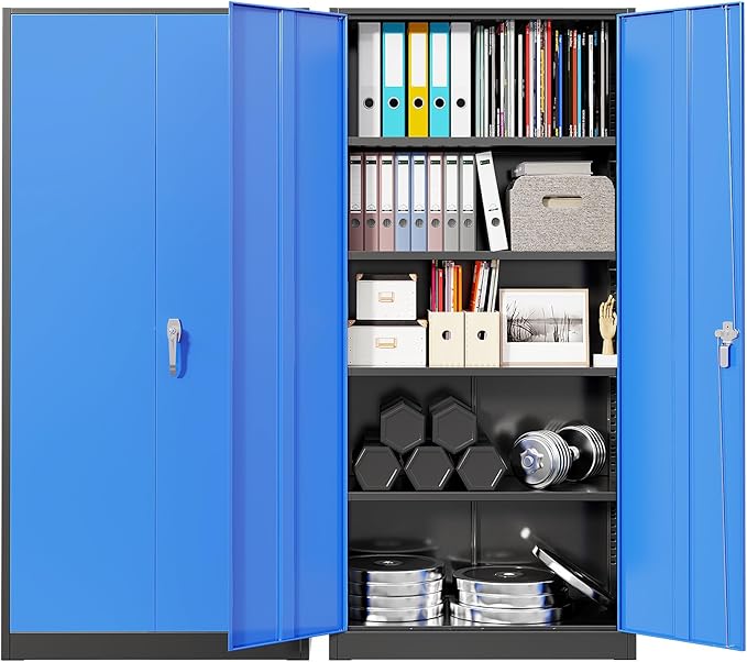 Bonusall 72" Metal Garage Storage Cabinet， Heavy-Duty Steel Cabinet with 2 Locking Doors & 4 Adjustable Shelves for Home, Office