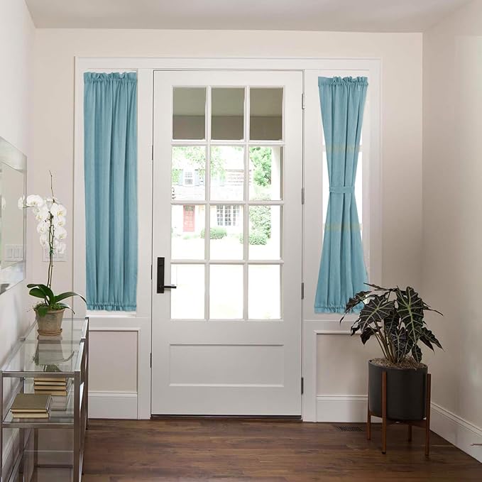 H.VERSAILTEX Linen Sidelight Curtains for French Door Sheer Panels Light Filtering Window Treatment for Narrow Door 25 x 72 Inches with Tieback - 1 Panel, Turquoise