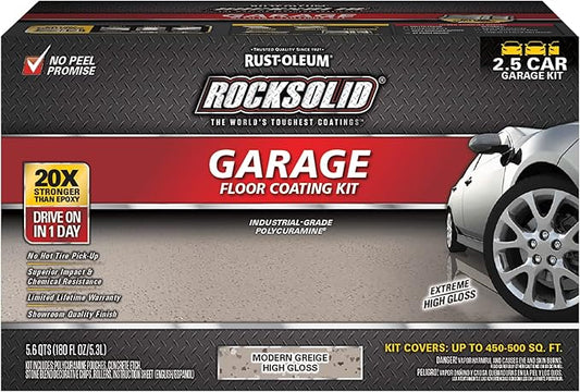 Rust-Oleum 381087 RockSolid Polycuramine Garage Floor Coating, 2.5 Car Kit, High Gloss Modern Greige