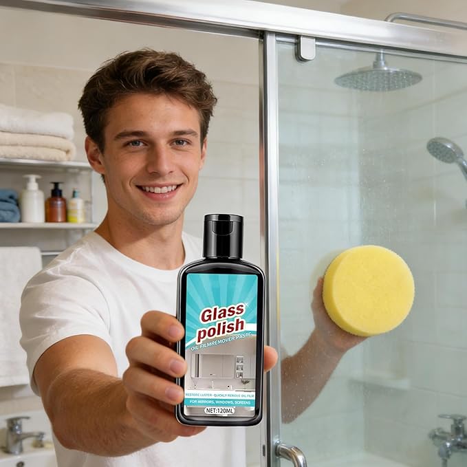 Shower Glass Cleaner - 120ml Deep Cleaning Stain Remover | Time Saving Bathroom Glass Polishing Compound For Window Mirror Faucet Ceramic Stainless Steel Patio Household