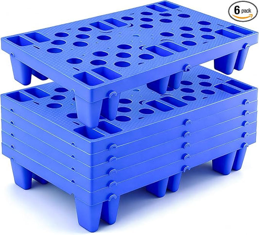 Plastic Pallets, 6pcs Blue Lightweight Nestable Polyethylene Pallets, Moisture-Proof Floor Pallets, Mini Spliceable Plastic pallets for Basement Storage Kitchen Garages L 19.7" x W 11.8"x H 3.9"