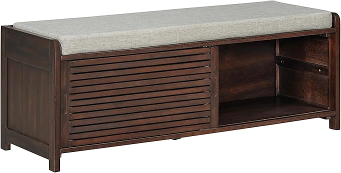 Knocbel Entryway Storage Bench with Sliding Doors and 1 Shelf, Living Room Entrance Hallway Foyer Shoe Bench Bedroom End of Bed Bench, 220lbs Weight Capacity (Espresso 2-Door)