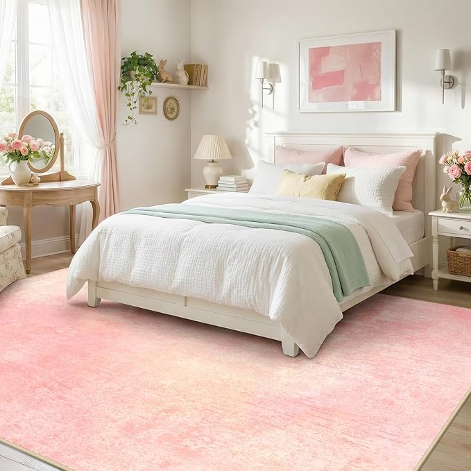 RELEANY Washable Area Rugs 5'x7' Non-Slip Modern Abstract Soft for Living Room Entryway Bedroom Nursery, Print Pattern, Light Pink