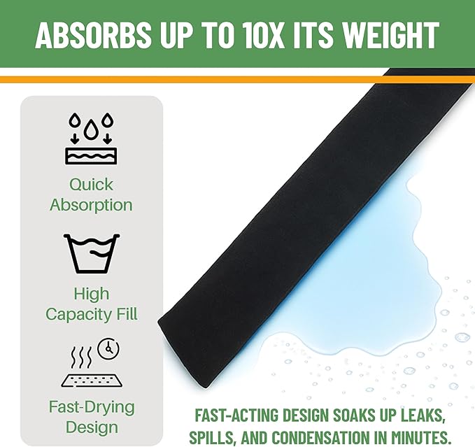 Evelots Water Absorber Snake Sock -3 Pack-Reusable Water Barrier - Absorbs 10 Times its Weight-Great for Leaks & Spills from Doors, Windows, Water Tank, Heavy Rain, Shower Tub-3 Feet Long