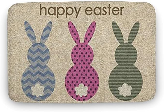 Happy Easter Bunny Welcome for Spring Soft Low Profile Doormat for Entrance Way Indoor Front Porch Mat Non Slip Kitchen Mats 18x30 Inch
