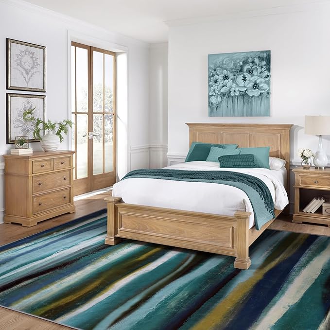Abstract 4x6 Area Rug, Modern Stripe Teal Rugs for Entryway, Washable Soft Door Mat Non-Slip Floor Carpet for Dining Room Kitchen Bedroom - Teal/Multi