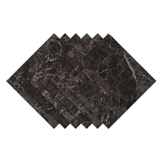 Wallercity Light Black Peel and Stick Floor Tile Bathroom Marble Tiles Removable Stick on Floor Tiles 12''x12'' Self Adhesive Waterproof Vinyl Flooring for Bedroom Kitchen Living Room Basement 6PCS