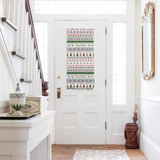 Christmas French Door Curtain Panel for Front Door, Red Green Gray Snow Deer Christmas Tree Strips Slidelight Door Curtains with Tieback Light Filtering Privacy Panels for Doorway Entryway 25"x 40"