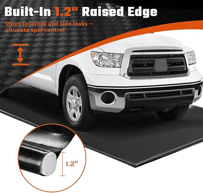 Garage Floor Mat for Under Car, 7’9” x 16’ Heavy-Duty 1000D PVC Containment Mat with Raised Edge, Waterproof Non-Slip Parking Mat for Snow, Rain, Mud, Car Garage Floor Protector for SUVs/Trucks