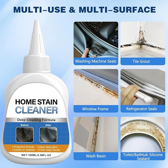 Home Stain Cleaner Gel, Multi-Purpose Household Cleaning Gel for Washing Machine Seals, Refrigerator Strips, Tile Grout, Kitchen Sinks & Bathroom Surfaces, Stain Remover & Deep Cleaning Gel
