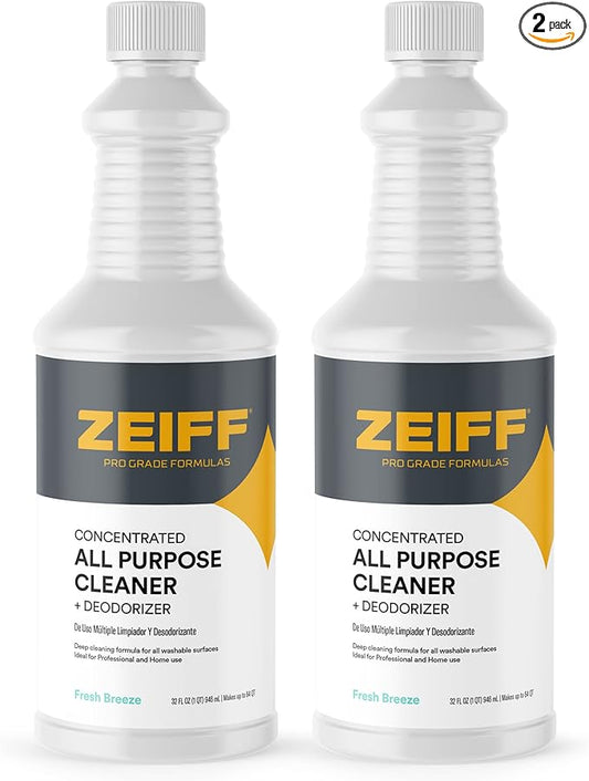 Zeiff Pro-Grade All-Purpose Cleaner & Deodorizer - Deep Cleaning & Odor Eliminating Formula For Professional & Home Surfaces - 32 Ounce Concentrate - Fresh Breeze, 2 Pack