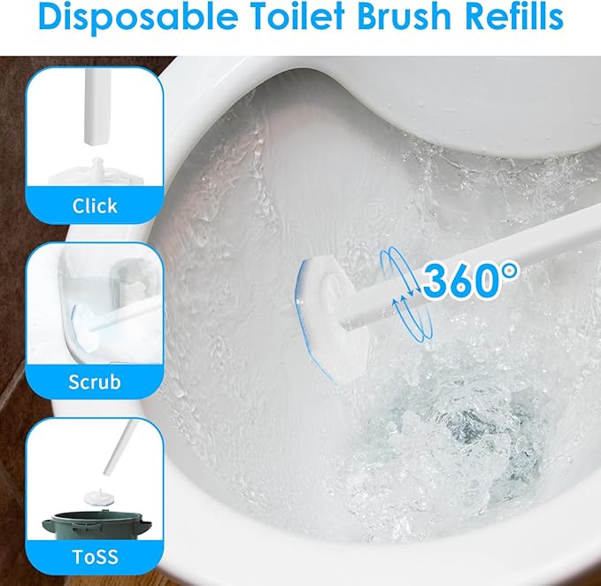 Ptwola 50 Count Disposable Toilet Wand Refills Toilet Bowl Cleaner Scrubber Brush Refills Pads Bathroom Deep Cleaning Replacement Sponges Wand Head Compatible with Most Toilet Brushes