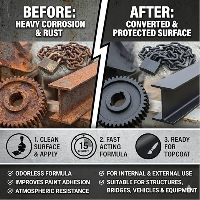 Rust Converter, Professional Plant-Based Metal Surface Prep, Industrial-Grade Corrosion Protection, Ready-to-Use Formula, 1 Gallon