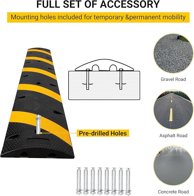 6FT Rubber Speed Bumps (2 Pack), 66000 LB Capacity Heavy-Duty Speed Humps for Parking Lots, Roads, Schools, Warehouses, Hotels 72inch
