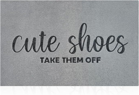 Entryway Cute Shoes Take Them Off Outdoor Mats with Rubber Backing Doormat Indoor Mat Polystyrene Backing Non Slip Natural Mat Light Grey