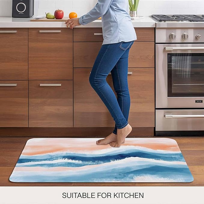 Abstract Waves Doormat Gradient Orange Blue Spray Non Slip Low Profile Rubber Door Mat Washable Absorbent Indoor Front Door Mat Entryway Rug Entrance Carpet 24x36 Inch